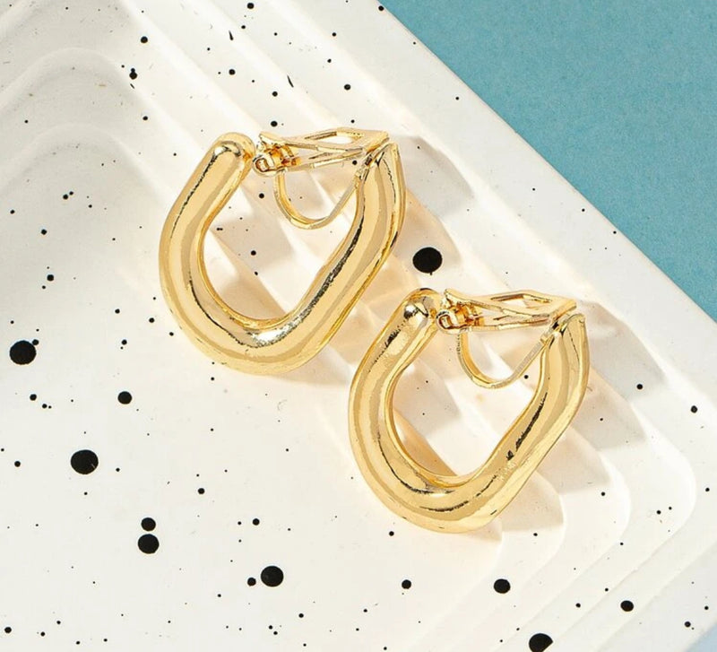 Clip on 1" gold U-shaped open back earrings