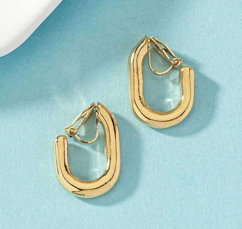 Clip on 1" gold U-shaped open back earrings