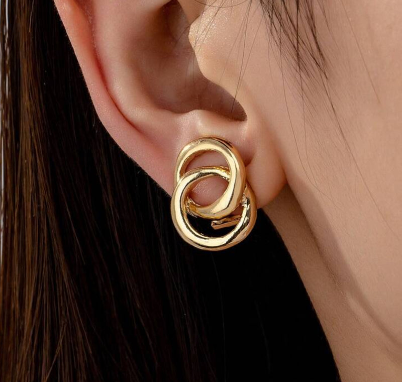 Clip on 3/4" gold double circle button style earrings