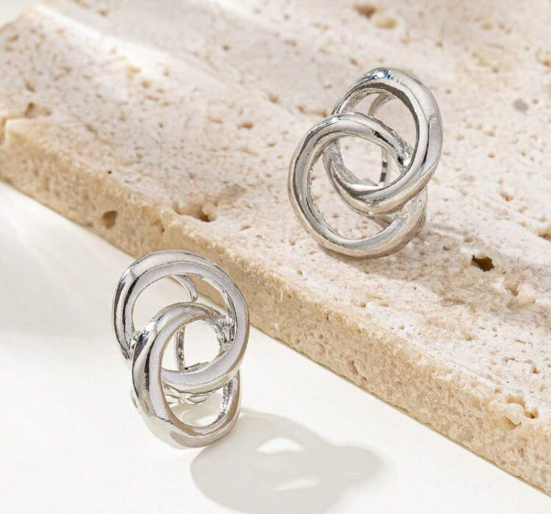 Clip on 3/4" silver double circle button style earrings