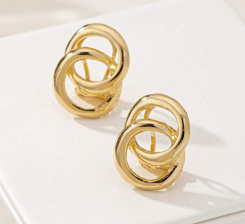 Clip on 3/4" gold double circle button style earrings