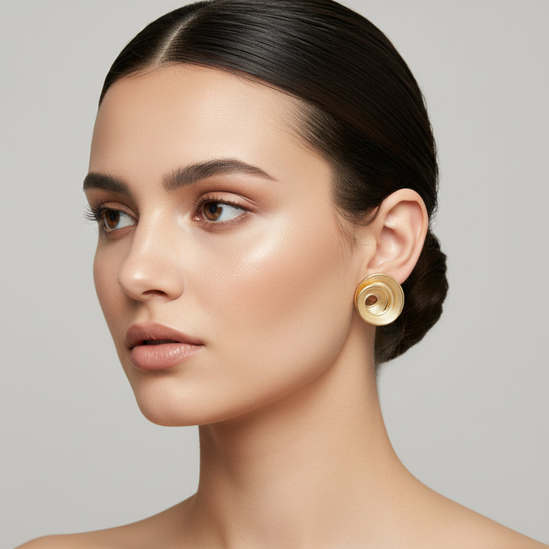 Clip on 2 1/2" round gold top earrings with dangle turquoise woven hoop