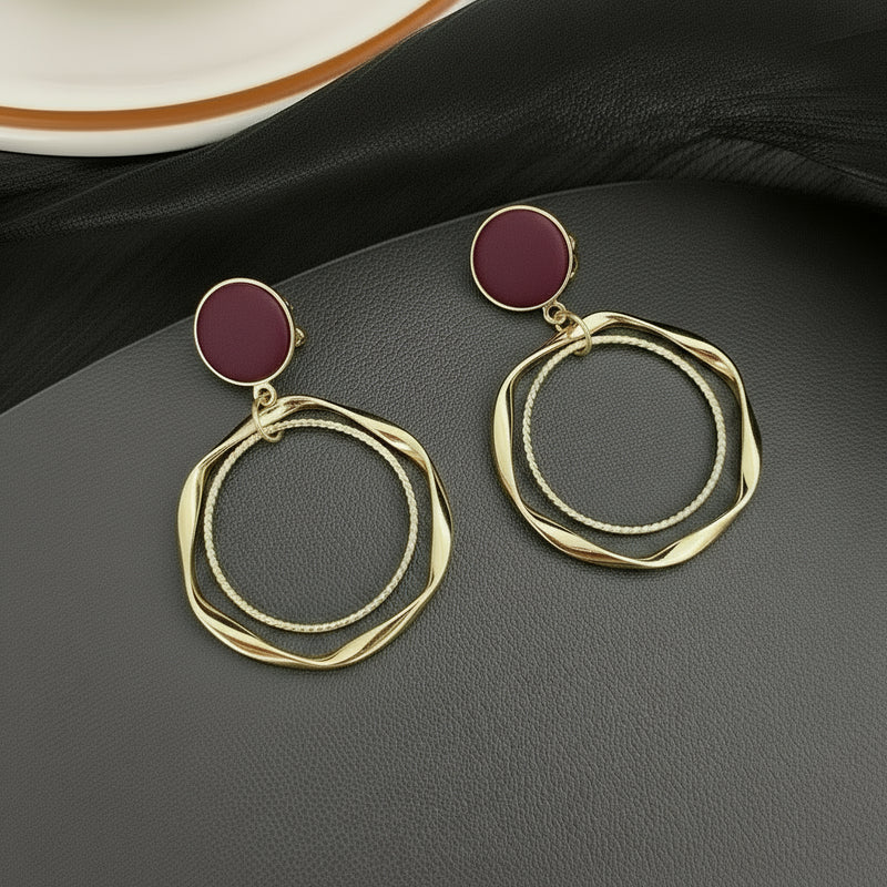 Clip on 2 1/2" round gold top earrings with dangle turquoise woven hoop