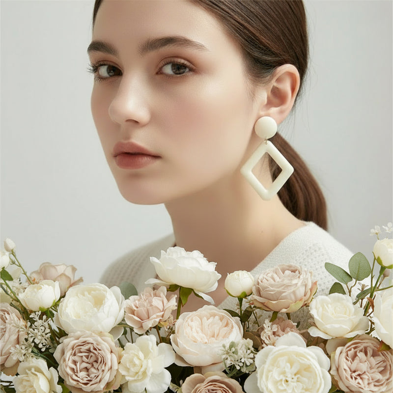 Clip on 2 1/2" round gold top earrings with dangle turquoise woven hoop