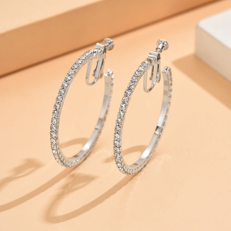 Clip on 1/2" silver double row star hoop earrings with clear stones