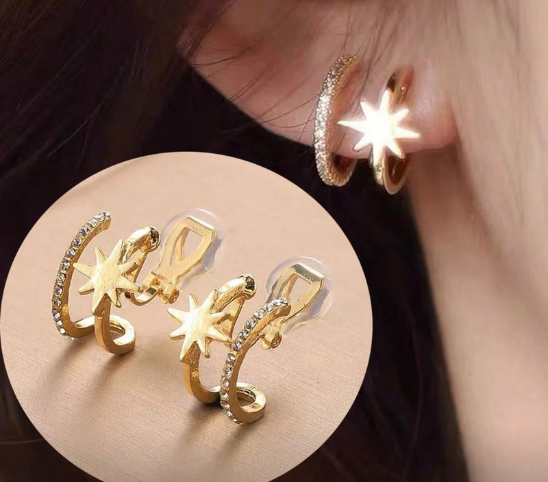 Clip on 2 1/2" round gold top earrings with dangle turquoise woven hoop