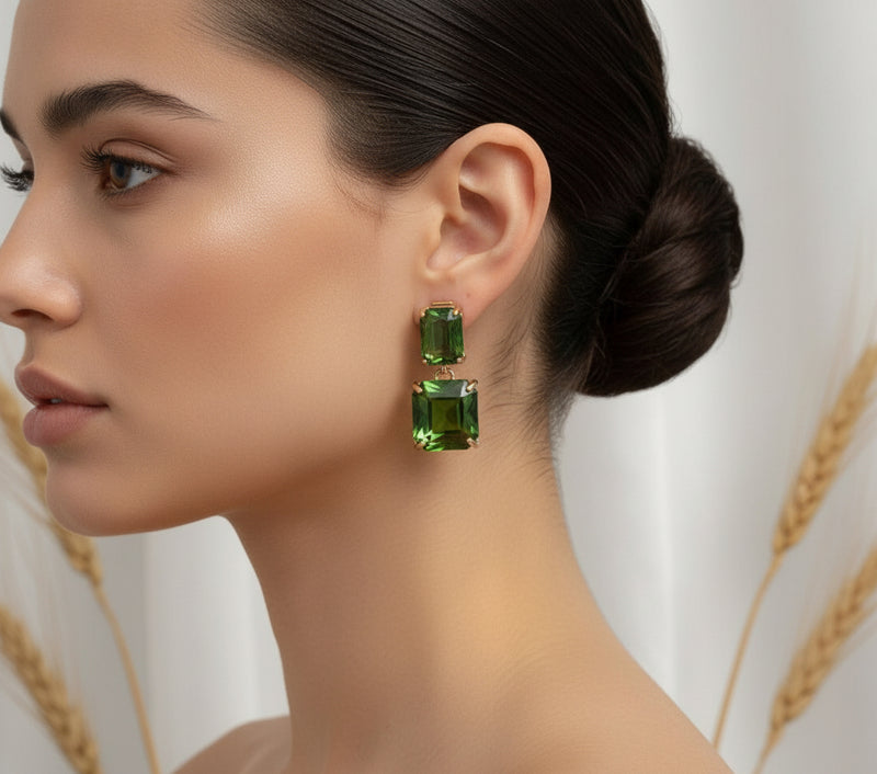 Clip on 2 1/2" round gold top earrings with dangle turquoise woven hoop