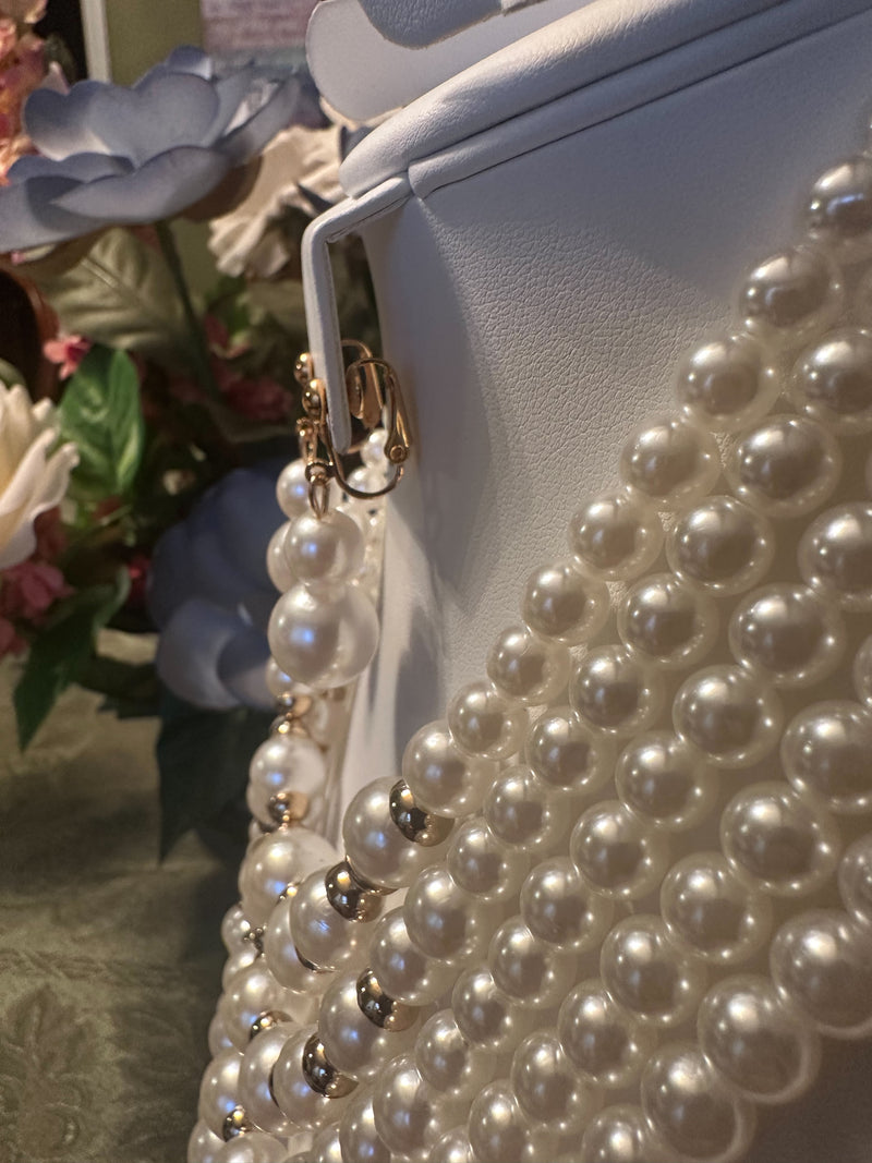 Clip on five strand gold and cream pearl statement necklace set