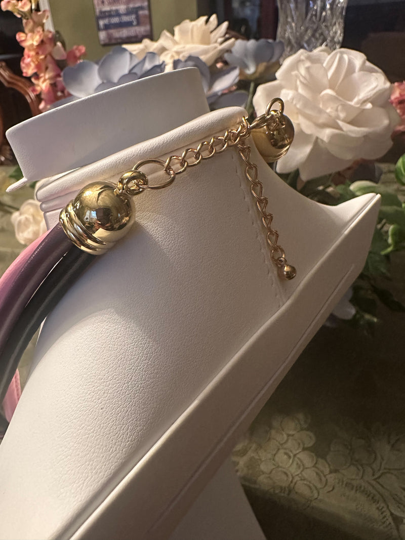 Clip on gold, purple multi colored wire flower necklace and earring set