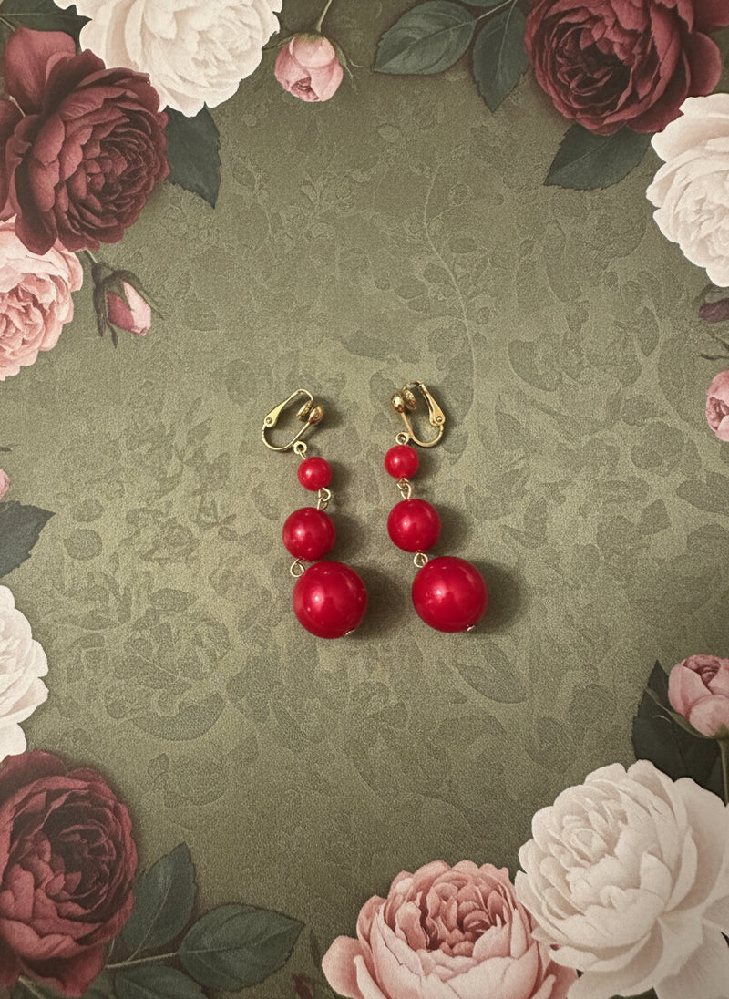 Clip on gold chain and red bead reversable necklace set