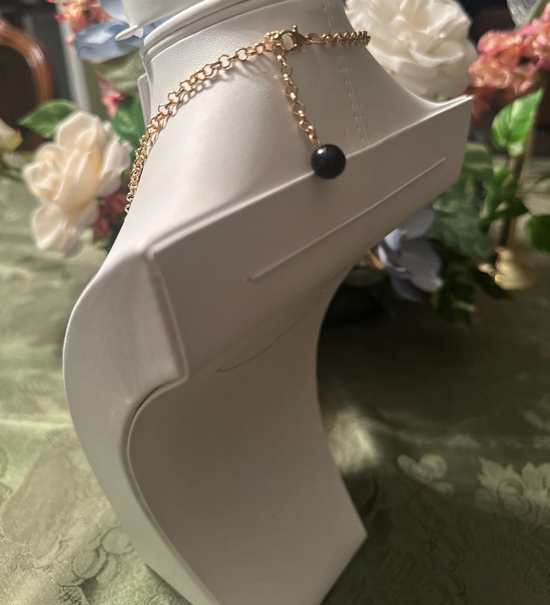 Clip on gold chain and black teardrop bead necklace and earring set