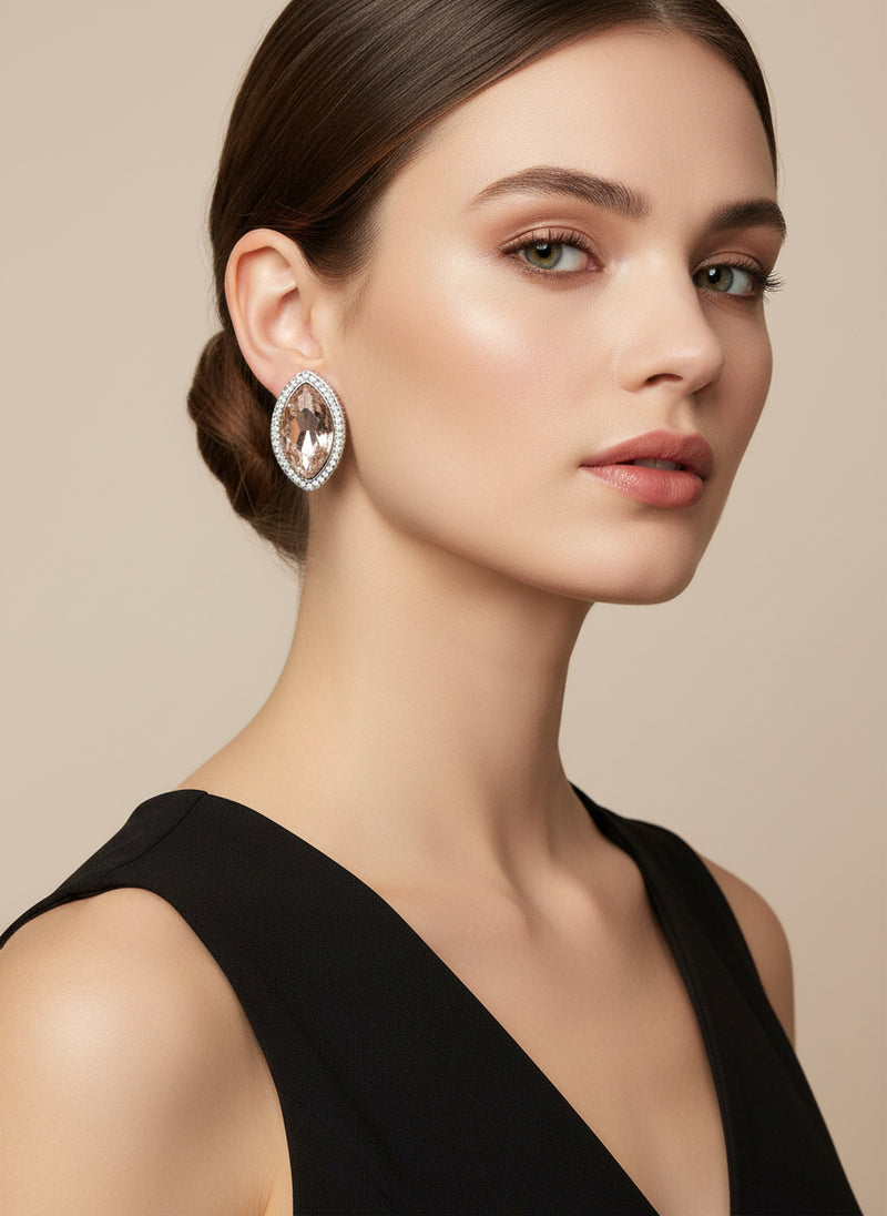 Clip on 2 3/4" long silver multi colored bead earrings with dangle circles