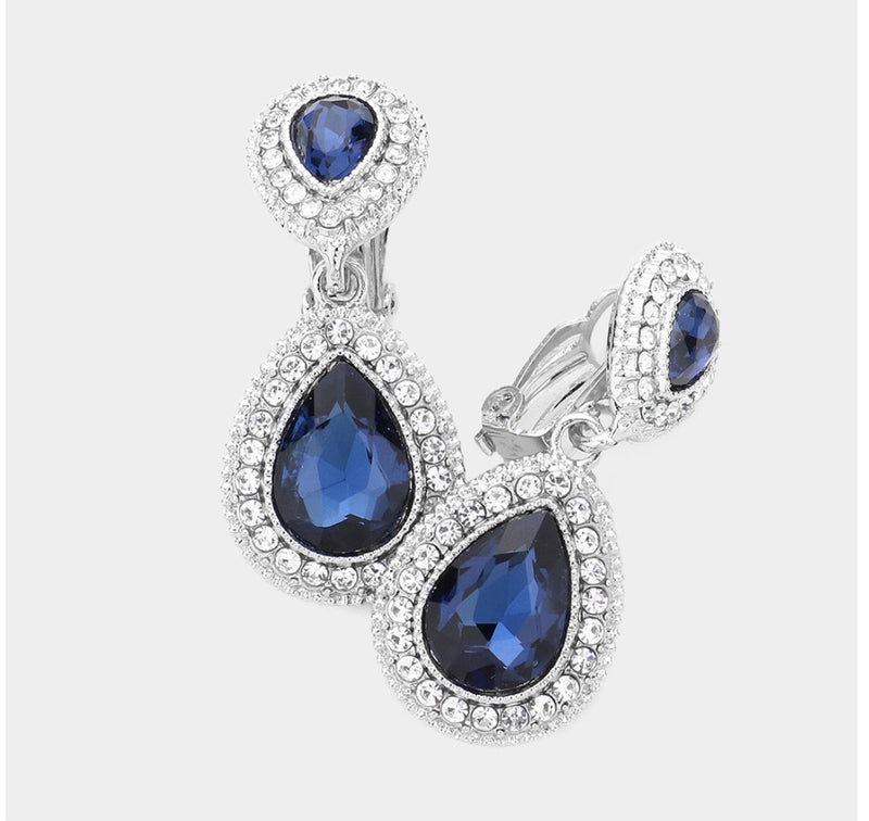 Clip on 2 1/2" round gold top earrings with dangle turquoise woven hoop