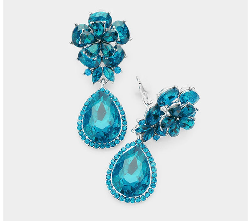 Clip on 2 1/2" round gold top earrings with dangle turquoise woven hoop