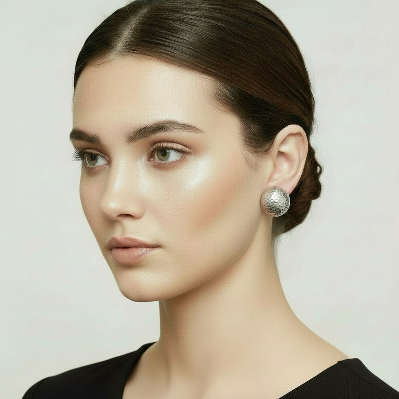 Clip on 2" silver wrinkled odd shaped dangle earrings