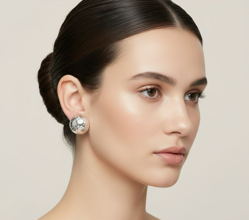 Clip on 2" silver wrinkled odd shaped dangle earrings