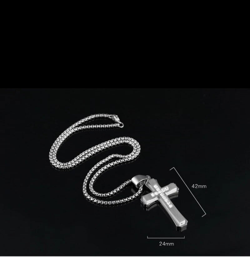 Stainless Steel silver Cross 24" necklace with clear stones