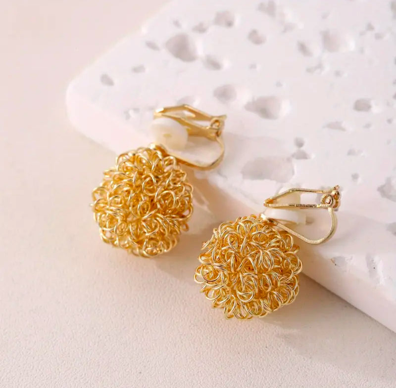 Clip on 1" gold wire ball button style earrings