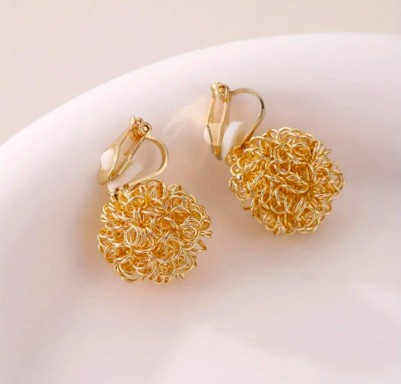 Clip on 1" gold wire ball button style earrings