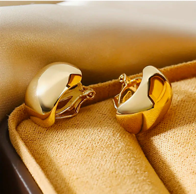 Clip on 1/2" small gold scoop style button earrings