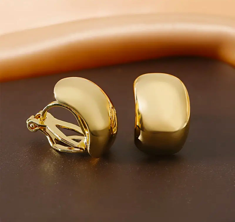 Clip on 1/2" small gold scoop style button earrings