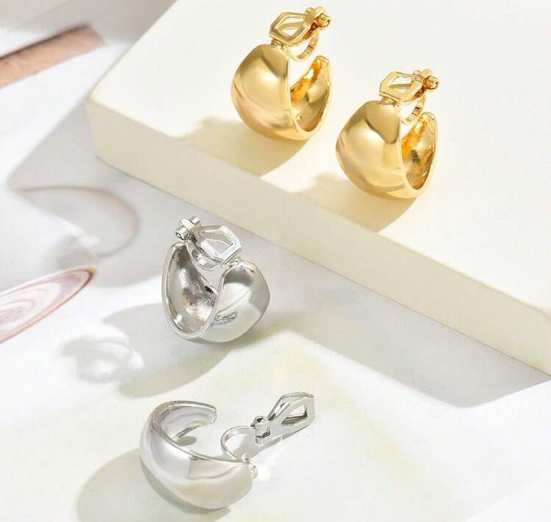 Clip on 3/4" small shiny gold graduated wide open back hoop