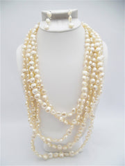 Clip on silver gray 5 strand pearl necklace set