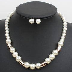 DSN Pierced gold chain front pearl necklace and earring set
