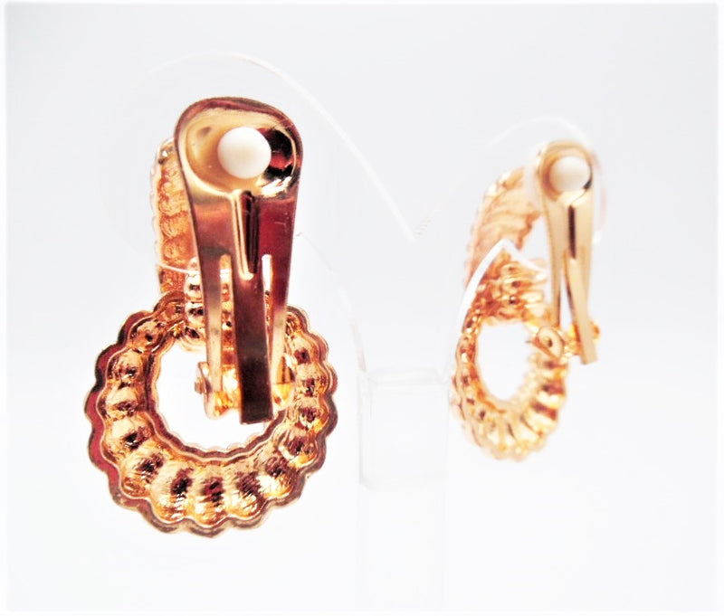 Clip on 1 3/4" rose indented dangle doorknob earrings