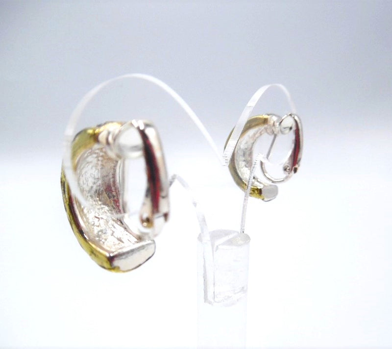 Clip on 3/4" silver and gold edge indented half hoop earrings