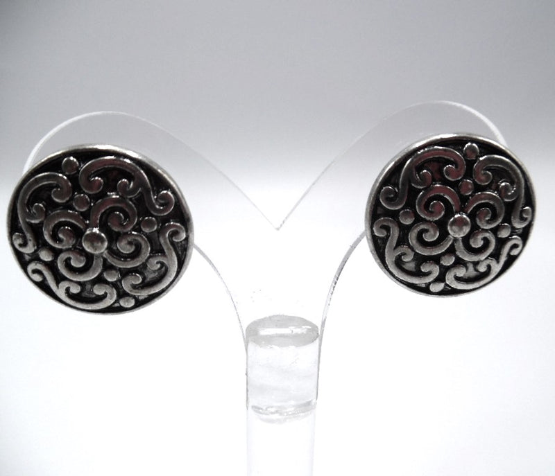 Clip on 1 3/4" silver cutout stick style button earrings