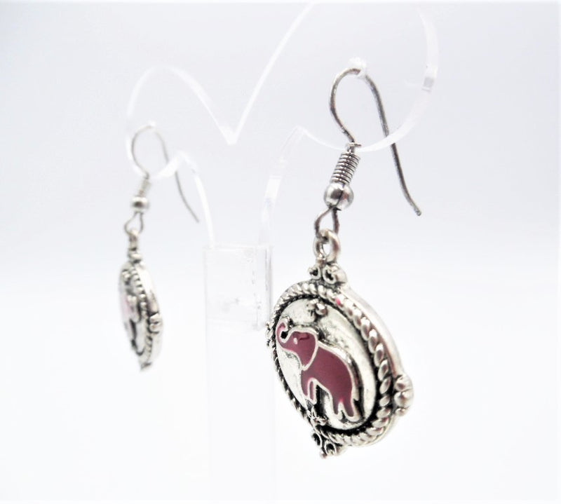 Pierced 1 3/4" silver, red & black elephant dangle earrings