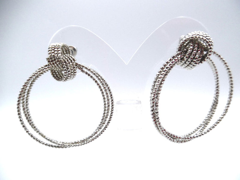 Pierced 1 1/2" silver textured knot multi hoop dangle earrings
