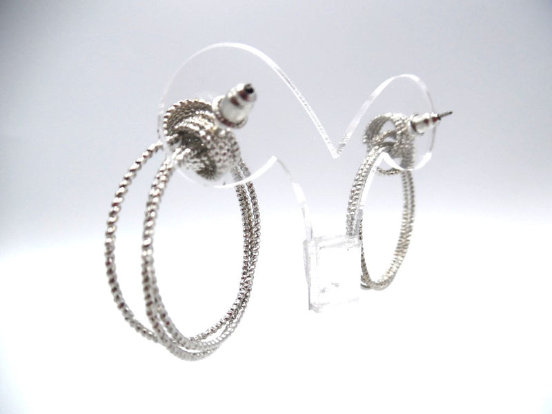 Pierced 1 1/2" silver textured knot multi hoop dangle earrings