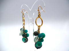 Pierced matte gold hoop turquoise bead and shell cluster earrings
