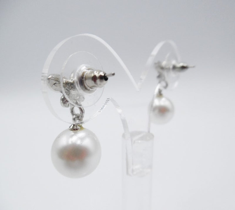 Pierced 1" silver or gold clear stone white pearl butterfly earrings
