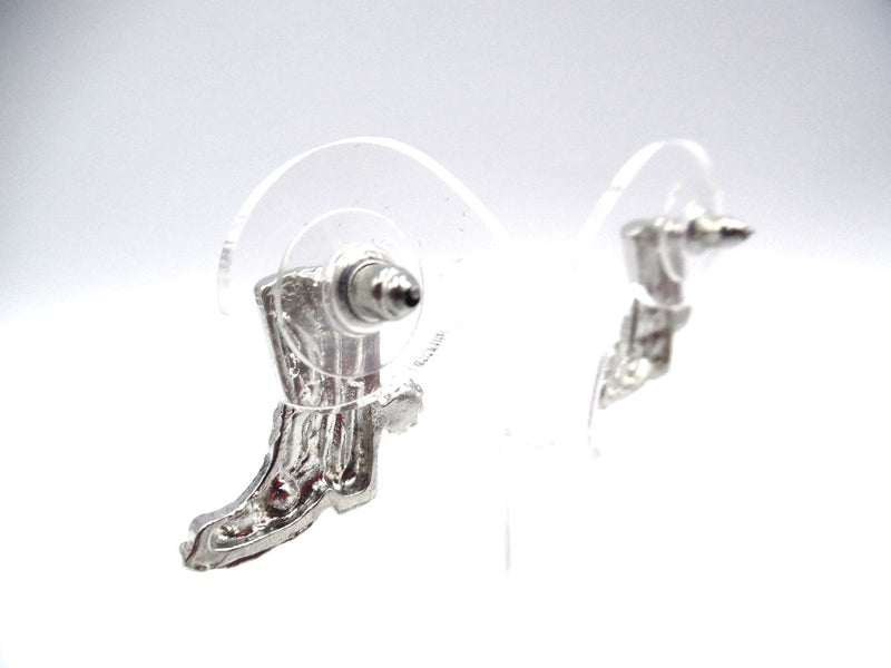 Western 3/4" pierced silver and clear stone button style boot earrings