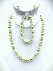 3pc pierced silver and green pearl necklace and earring set
