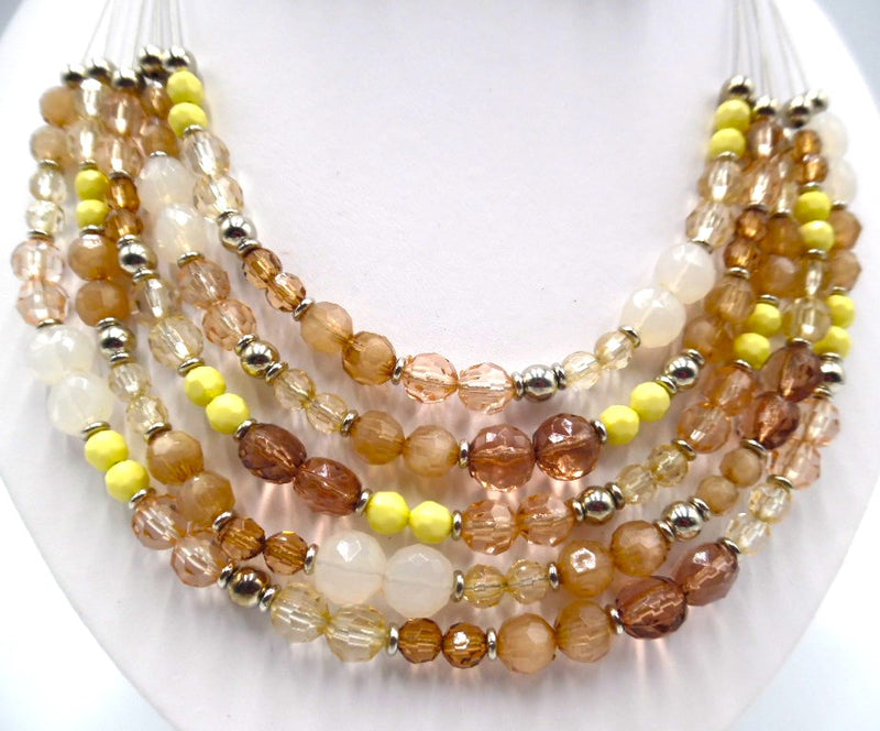 Clip on silver wire brown multi strand bead necklace set