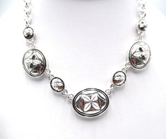 Pierced silver chain cutout oval piece necklace and earring set