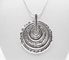Clip on hammered silver five layer circle necklace and earring set
