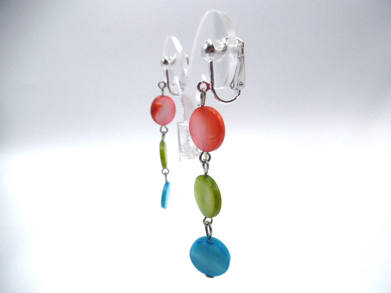 Clip on silver multi colored round bead necklace and earring set