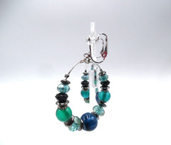 Clip on silver three row wire blue, turquoise bead necklace set