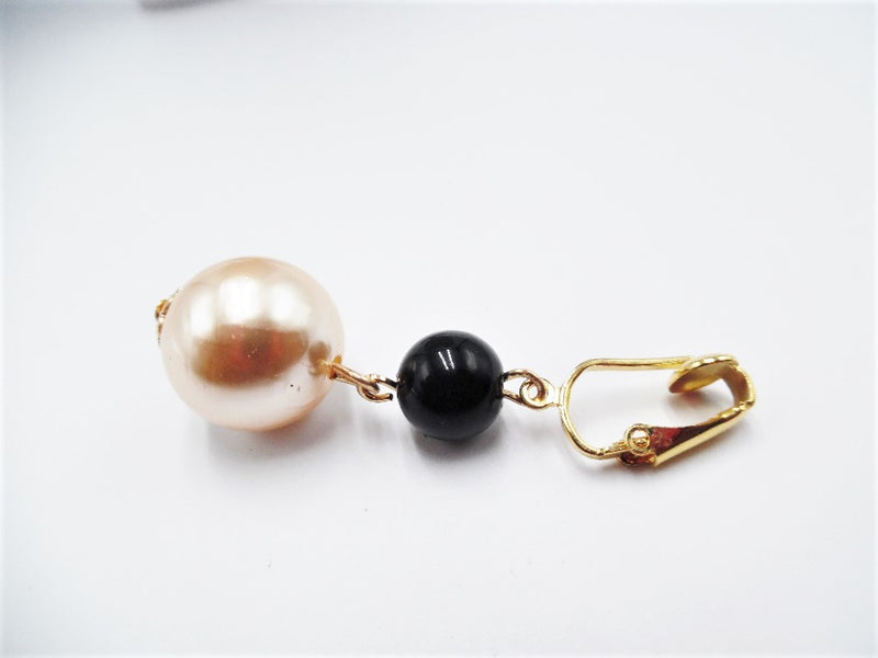 Clip on 5 strand gold, black and beige pearl necklace and earring set