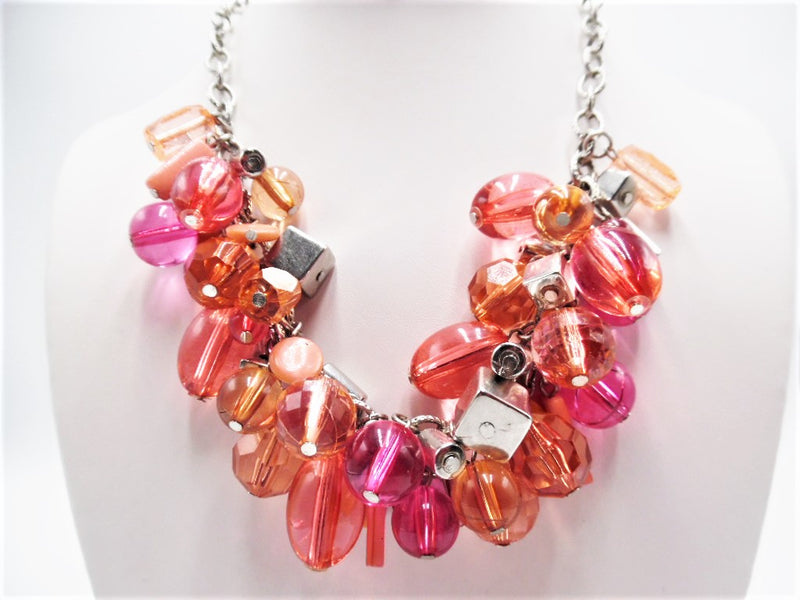 NECKLACE & BRACELET ONLY-silver, orange, and pink necklace & bracelet set