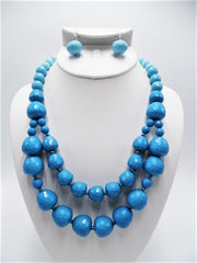 Clip on silver and ombre blue graduated necklace & earring set