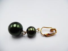 Beautiful clip on gold and green 5 strand pearl necklace and earring set