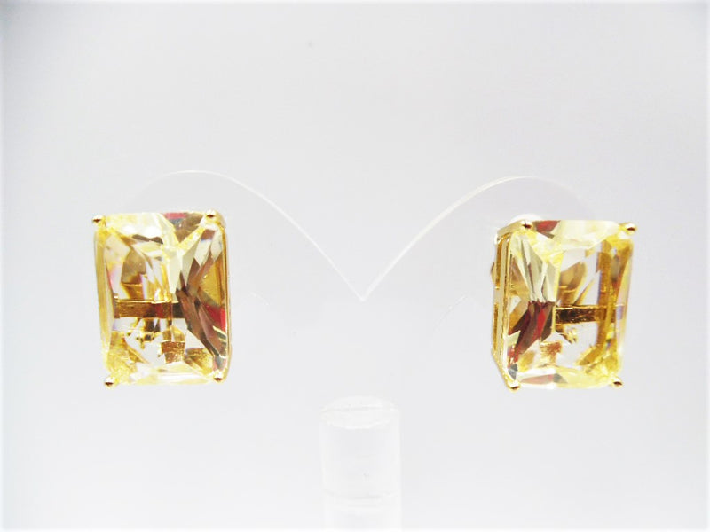 Clip on 3/4" gold square yellow stone button style earrings