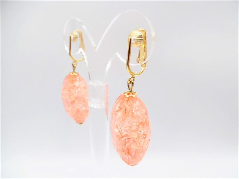 Clip on 2 1/4" gold and orange crackle dangle earrings
