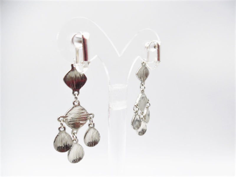 Clip on 2 1/2" silver and pink dangle square and teardrop earrings